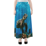 Sea Turtle Underwater Print Chiffon Maxi Skirt