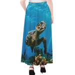 Sea Turtle Underwater Print Chiffon Maxi Skirt