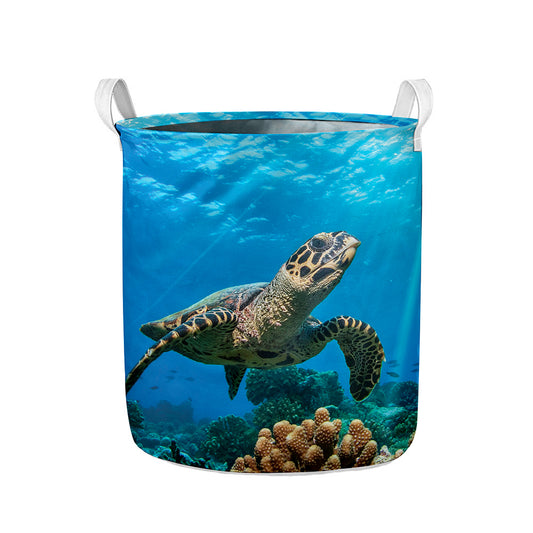 Sea Turtle Underwater Print Collapsible Laundry Basket