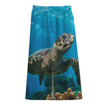 Sea Turtle Underwater Print Cotton Front Slit Maxi Skirt