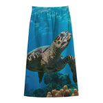 Sea Turtle Underwater Print Cotton Front Slit Maxi Skirt