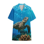 Sea Turtle Underwater Print Cotton Hawaiian Shirt