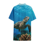 Sea Turtle Underwater Print Cotton Hawaiian Shirt