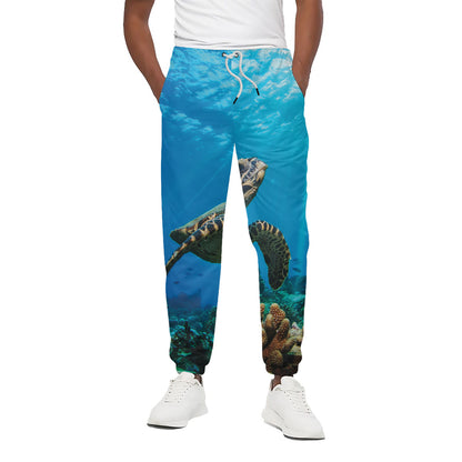 Sea Turtle Underwater Print Cotton Pants