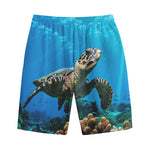 Sea Turtle Underwater Print Cotton Shorts