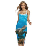 Sea Turtle Underwater Print Cross Back Cami Dress