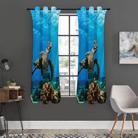 Sea Turtle Underwater Print Curtain