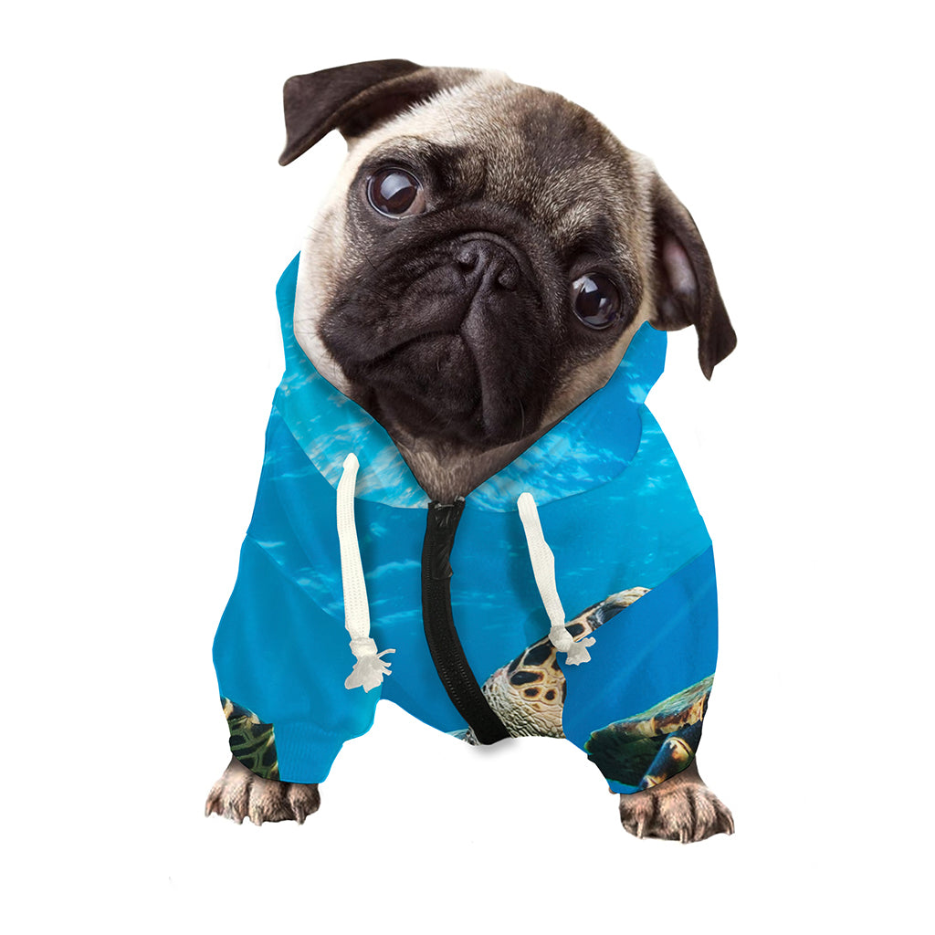 Sea Turtle Underwater Print Dog Zip Up Hoodie