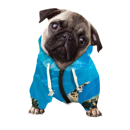 Sea Turtle Underwater Print Dog Zip Up Hoodie