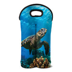 Sea Turtle Underwater Print Double Neoprene Wine Tote