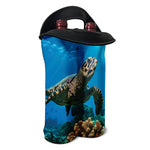 Sea Turtle Underwater Print Double Neoprene Wine Tote