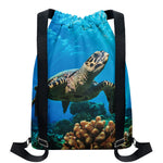 Sea Turtle Underwater Print Drawstring Backpack