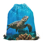 Sea Turtle Underwater Print Drawstring Bag