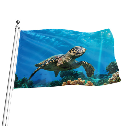 Sea Turtle Underwater Print Flag