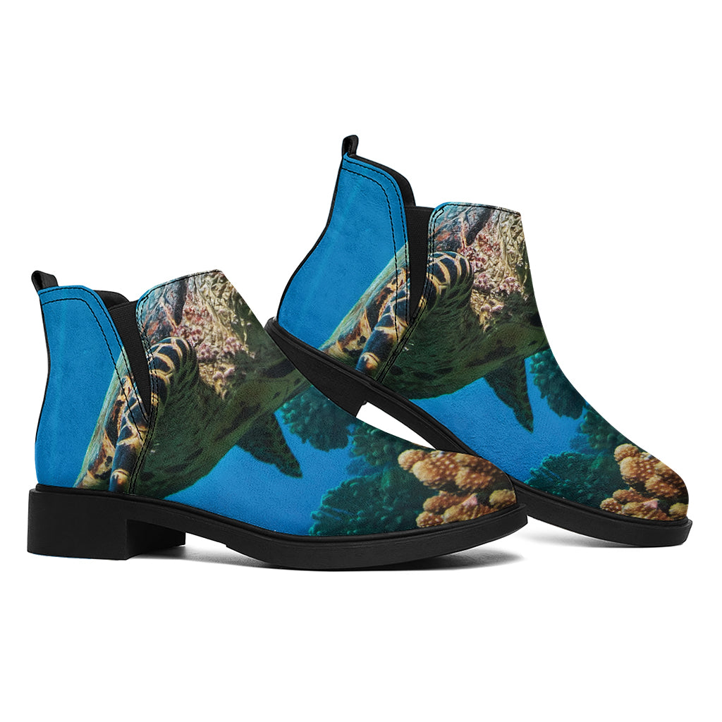 Sea Turtle Underwater Print Flat Ankle Boots