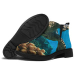 Sea Turtle Underwater Print Flat Ankle Boots