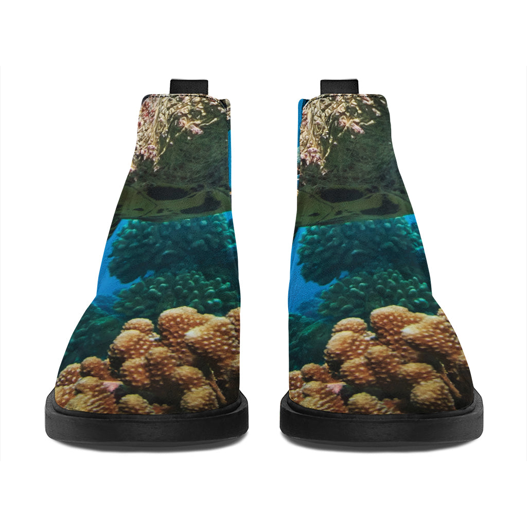 Sea Turtle Underwater Print Flat Ankle Boots
