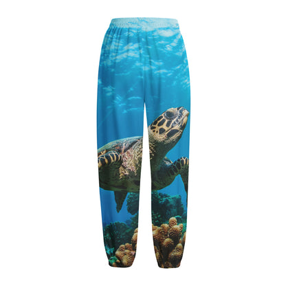 Sea Turtle Underwater Print Fleece Lined Knit Pants