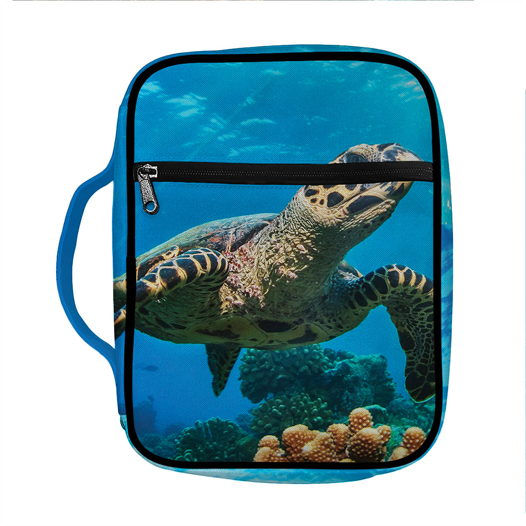 Sea Turtle Underwater Print Front Pocket Bible Bag