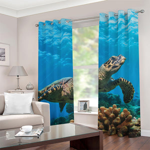 Sea Turtle Underwater Print Grommet Curtains