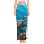 Sea Turtle Underwater Print High Slit Maxi Skirt