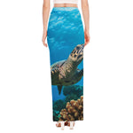Sea Turtle Underwater Print High Slit Maxi Skirt