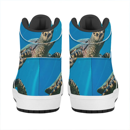 Sea Turtle Underwater Print High Top Leather Sneakers