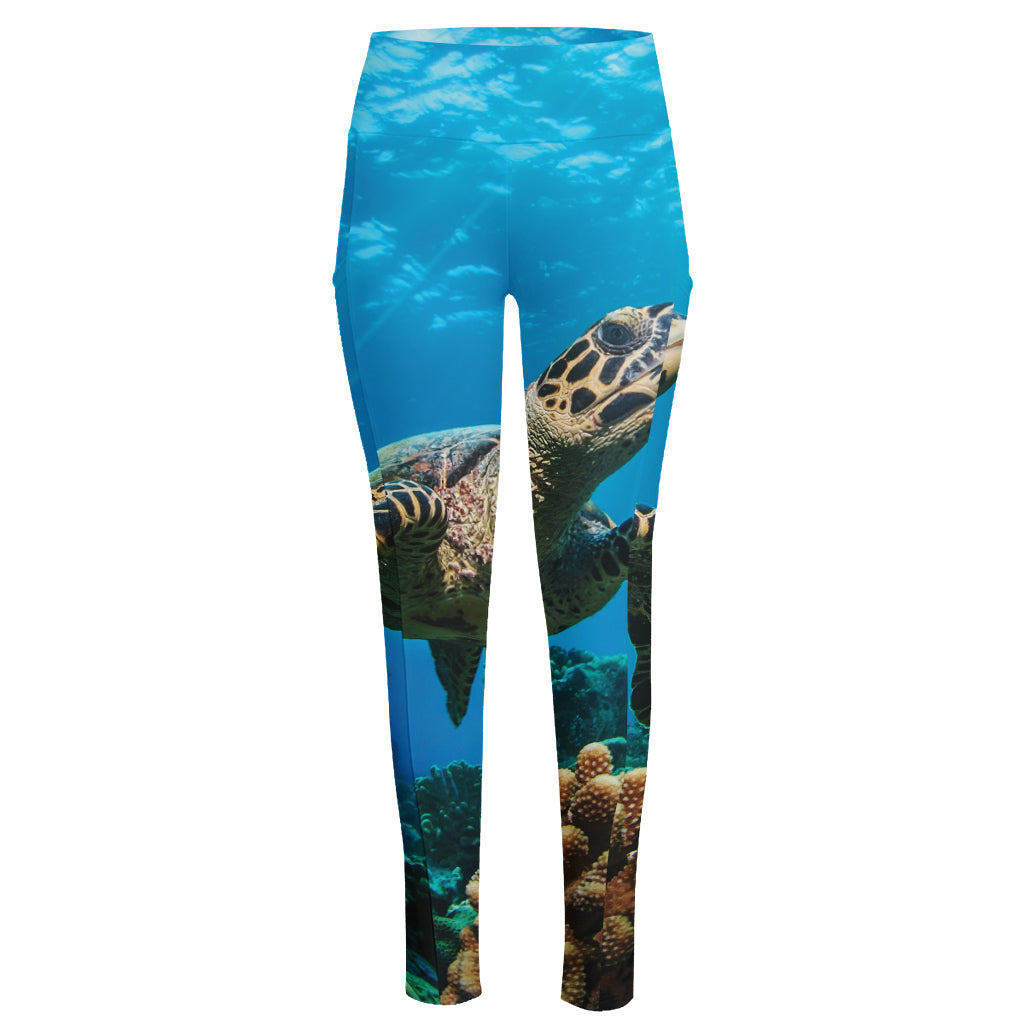 Sea Turtle Underwater Print High-Waisted Pocket Leggings