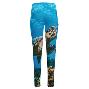 Sea Turtle Underwater Print High-Waisted Pocket Leggings