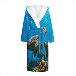 Sea Turtle Underwater Print Hooded Bathrobe