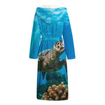 Sea Turtle Underwater Print Hooded Bathrobe