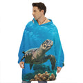 Sea Turtle Underwater Print Hoodie Blanket
