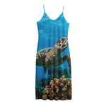 Sea Turtle Underwater Print Jersey Midi Cami Dress