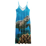 Sea Turtle Underwater Print Jersey Midi Cami Dress