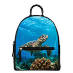 Sea Turtle Underwater Print Leather Backpack