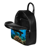Sea Turtle Underwater Print Leather Backpack