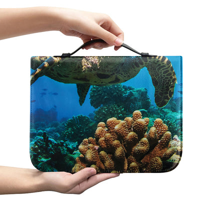 Sea Turtle Underwater Print Leather Bible Cover