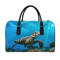 Sea Turtle Underwater Print Leather Duffel Bag