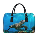 Sea Turtle Underwater Print Leather Duffle Bag