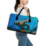 Sea Turtle Underwater Print Leather Duffle Bag