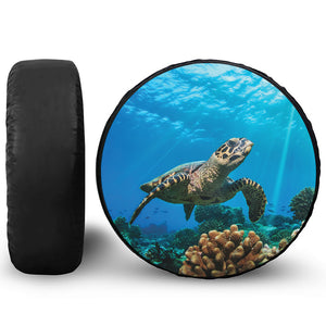 Sea Turtle Underwater Print Leather Spare Tire Cover