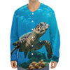 Sea Turtle Underwater Print Long Sleeve Baseball Jersey