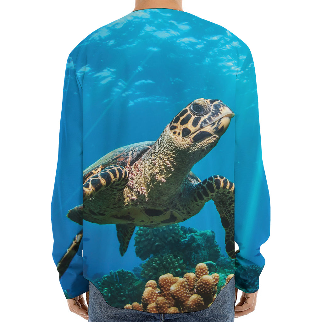 Sea Turtle Underwater Print Long Sleeve Baseball Jersey