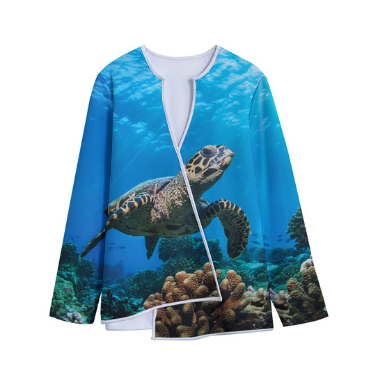 Sea Turtle Underwater Print Long Sleeve Short Coat