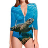 Sea Turtle Underwater Print Long Sleeve Swimsuit