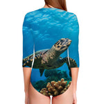 Sea Turtle Underwater Print Long Sleeve Swimsuit