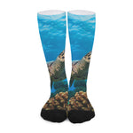 Sea Turtle Underwater Print Long Socks