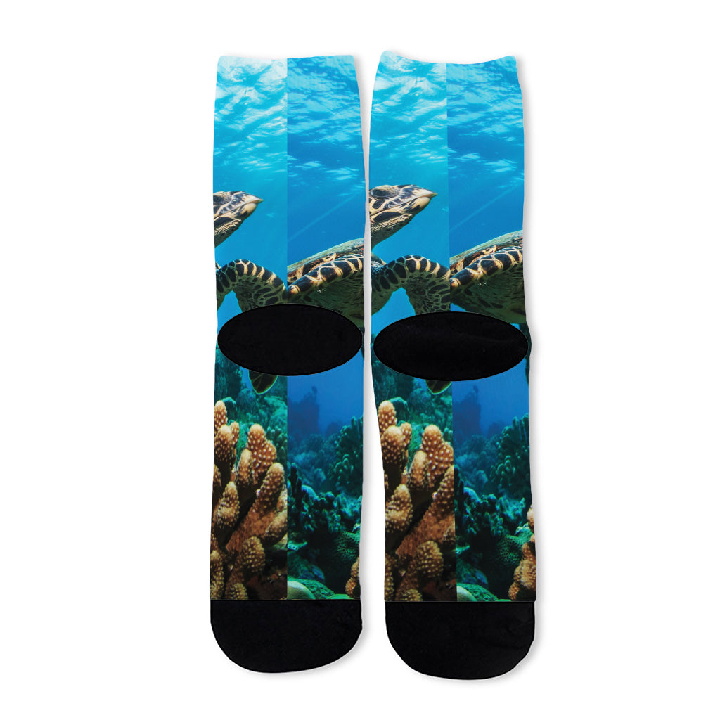 Sea Turtle Underwater Print Long Socks