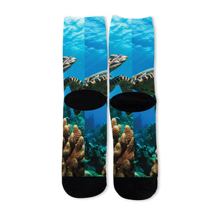 Sea Turtle Underwater Print Long Socks