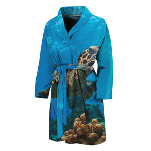 Sea Turtle Underwater Print Men's Bathrobe